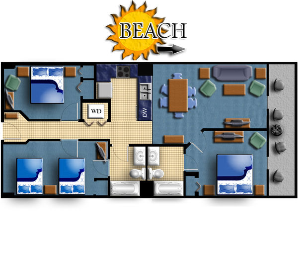 Floorplan of the 3 Bedroom Oceanfront Condo at Cayman Towers
