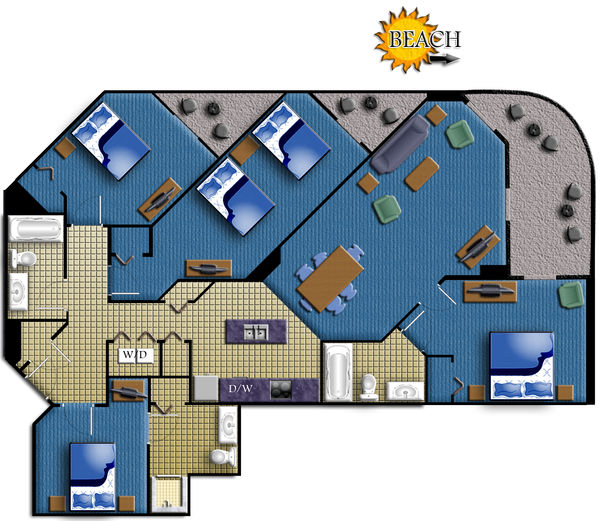 Floorplan of the 4 Bedroom Oceanfront Condo at Cayman Towers