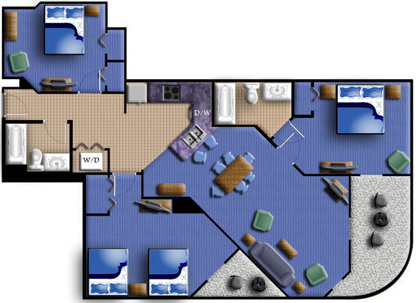 Floorplan of the 3 Bedroom Deluxe Oceanfront Condo at Cayman Towers