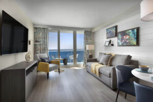 Room with Sofa, Balcony and view of the Ocean at the Crown Reef Beach Resort Myrtle Beach 1200